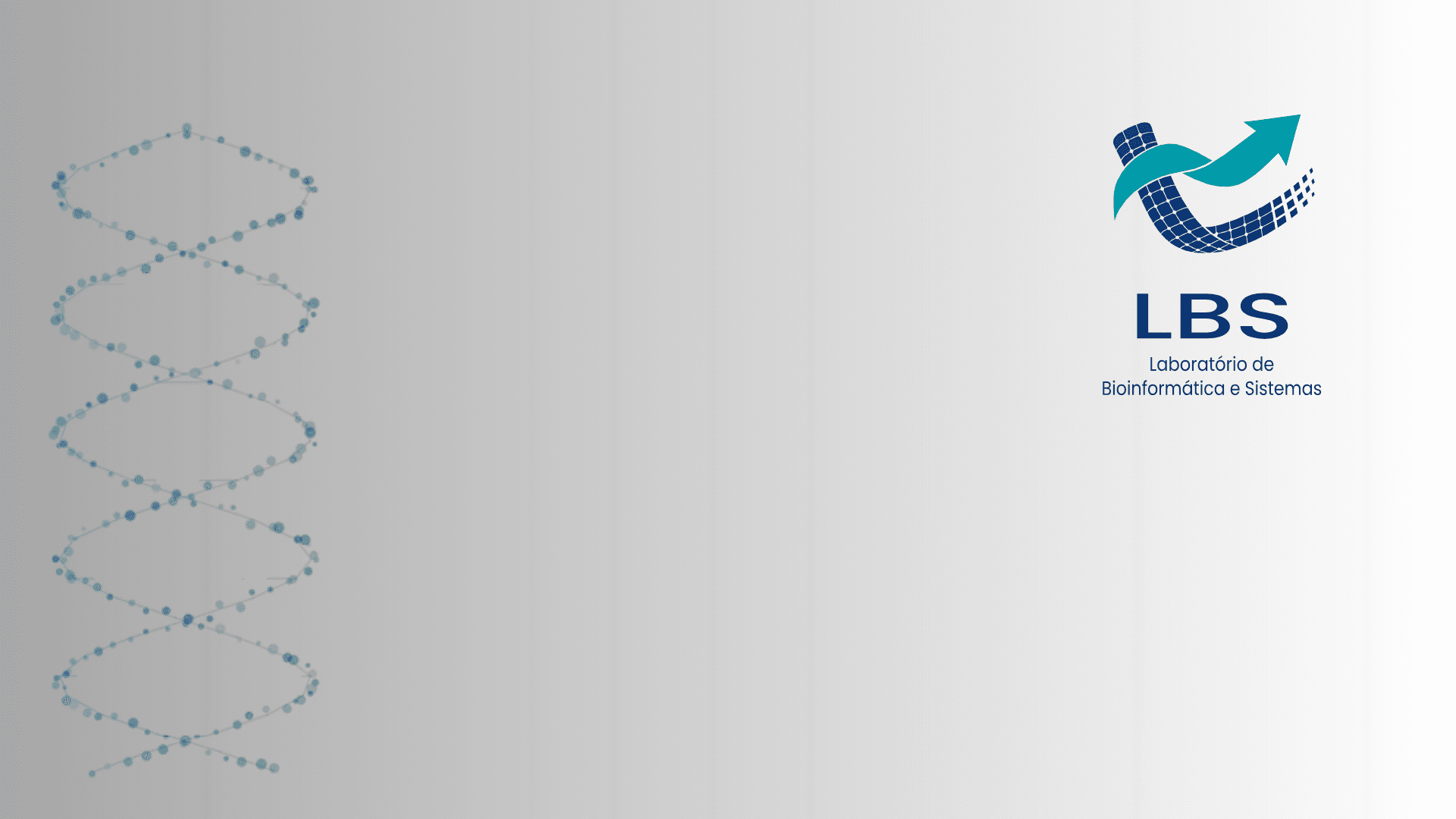 Fond de visioconférence du LBS sur fond clair, avec une hélice d'ADN à gauche et le logo en couleur à droite.