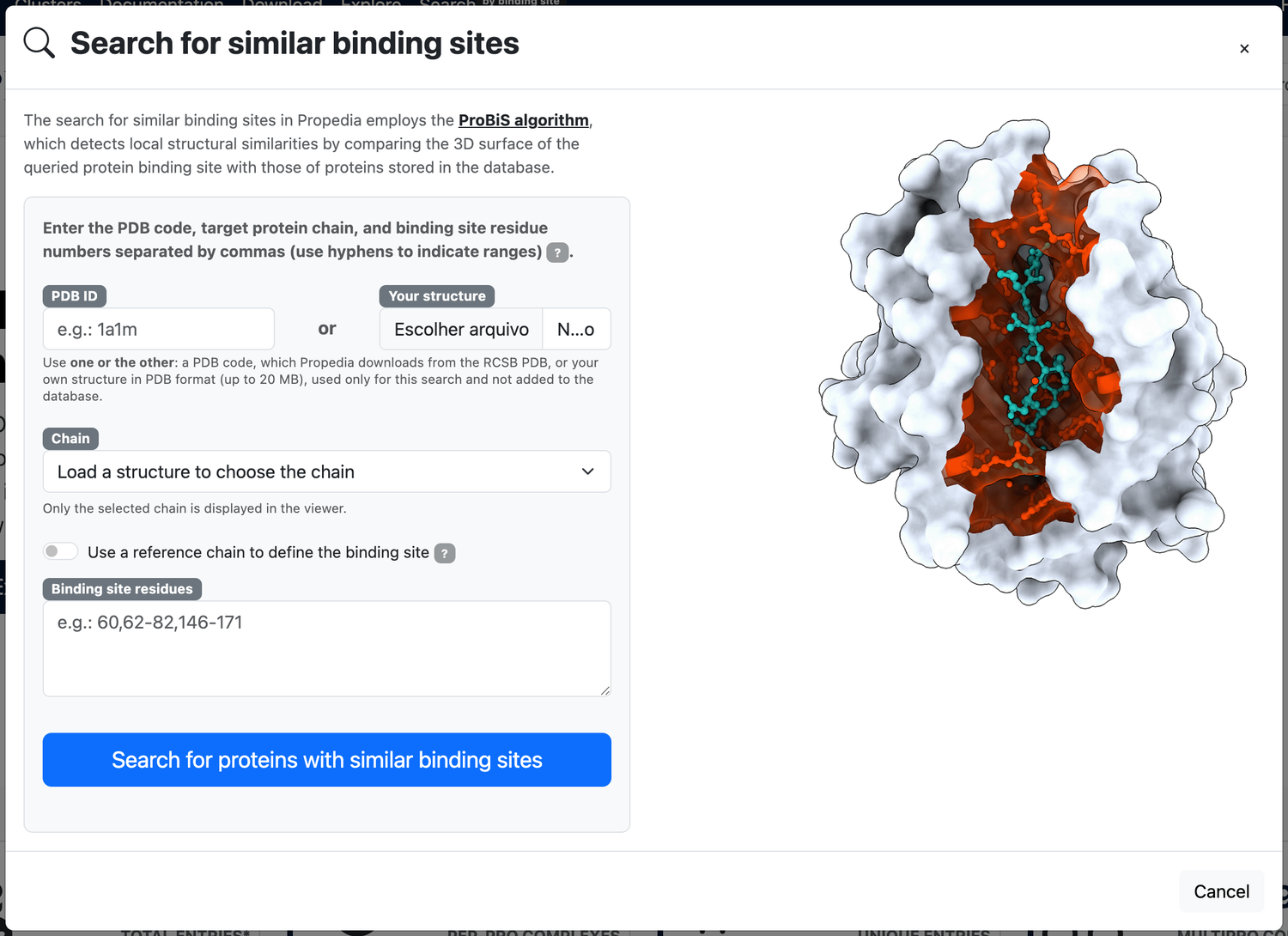 The binding site search form